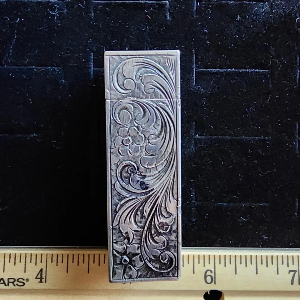 Antique Art Deco Lipstick Holder Sterling Silver/Coral Cabachon Damaged Mirror